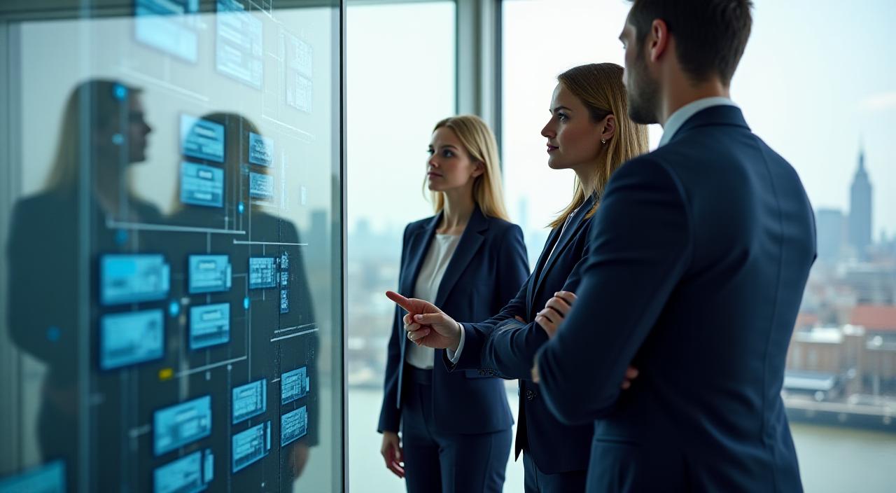 Modern professional team collaborating in a bright, structured office environment